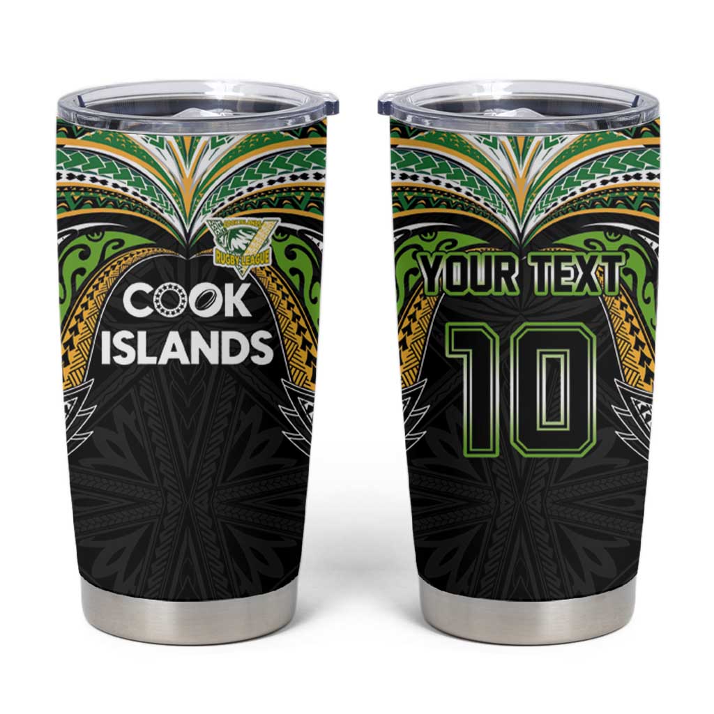 Custom Cook Islands Rugby League Tumbler Cup Tatau Tribal Motifs-Black Color LT03 Black - Polynesian Pride