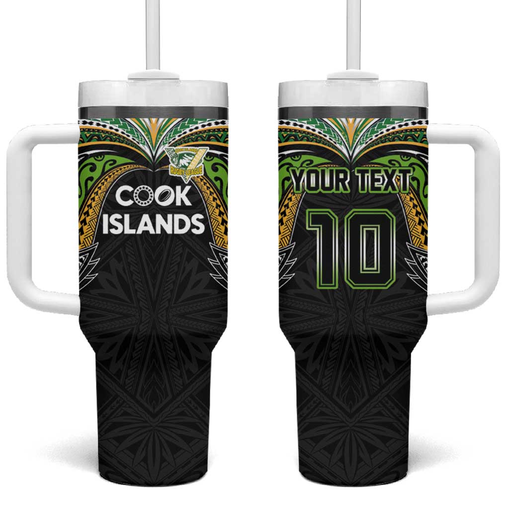 Custom Cook Islands Rugby League Tumbler With Handle Tatau Tribal Motifs-Black Color LT03 One Size: 40 oz Black - Polynesian Pride