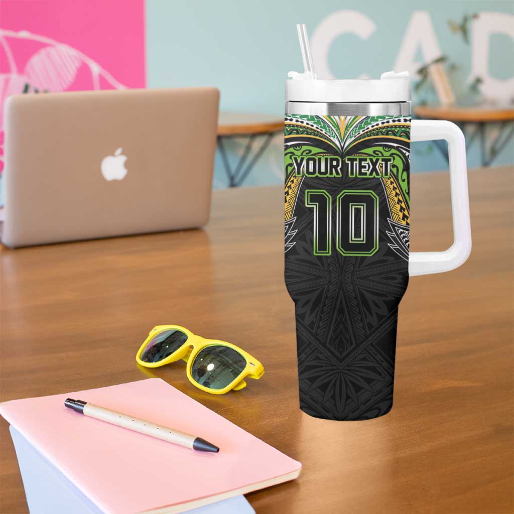 Custom Cook Islands Rugby League Tumbler With Handle Tatau Tribal Motifs-Black Color LT03 - Polynesian Pride