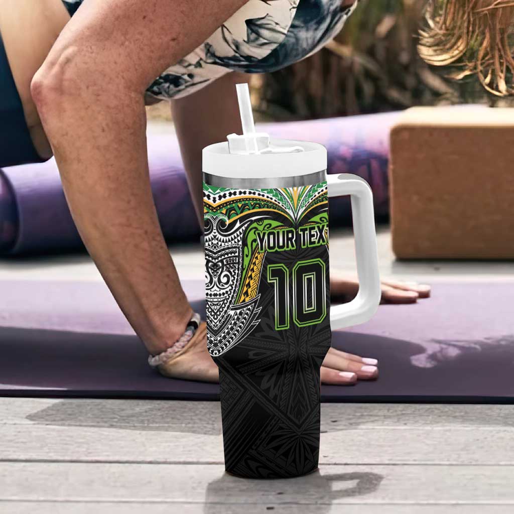 Custom Cook Islands Rugby League Tumbler With Handle Tatau Tribal Motifs-Black Color LT03 - Polynesian Pride