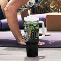 Custom Cook Islands Rugby League Tumbler With Handle Tatau Tribal Motifs-Black Color LT03 - Polynesian Pride