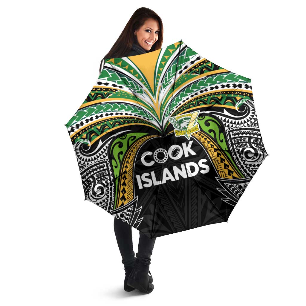 Cook Islands Rugby League Umbrella Tatau Tribal Motifs-Black Color LT03 - Polynesian Pride
