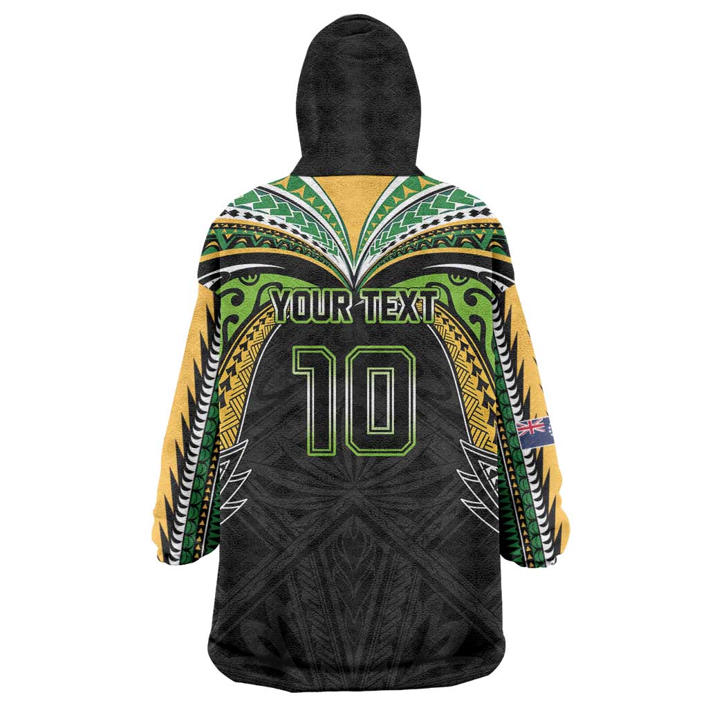 Custom Cook Islands Rugby League Wearable Blanket Hoodie Tatau Tribal Motifs-Black Color LT03 - Polynesian Pride