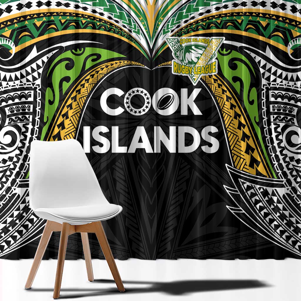 Cook Islands Rugby League Window Curtain Tatau Tribal Motifs-Black Color LT03 - Polynesian Pride