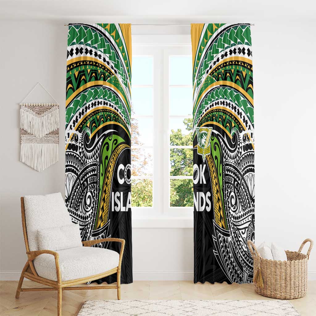 Cook Islands Rugby League Window Curtain Tatau Tribal Motifs-Black Color LT03 - Polynesian Pride