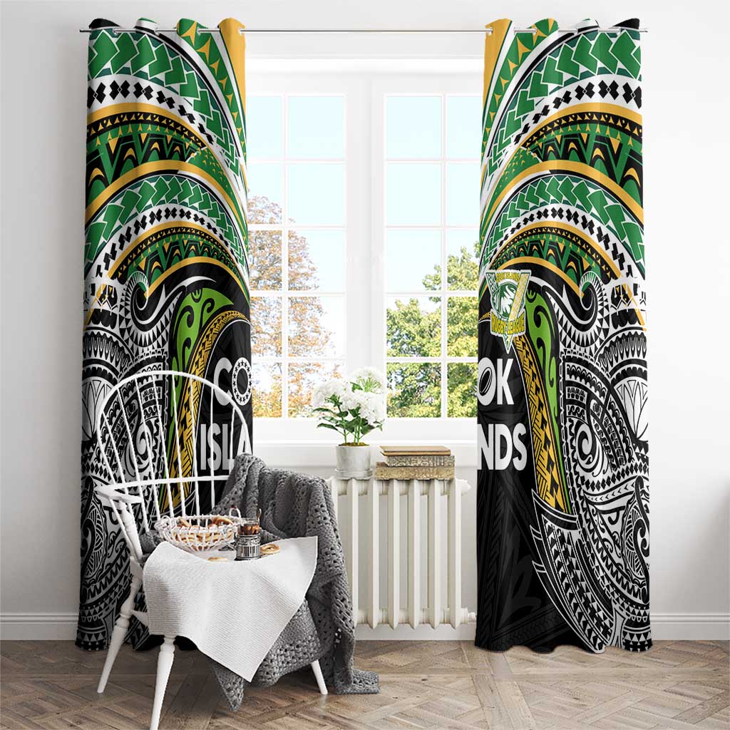 Cook Islands Rugby League Window Curtain Tatau Tribal Motifs-Black Color LT03 - Polynesian Pride