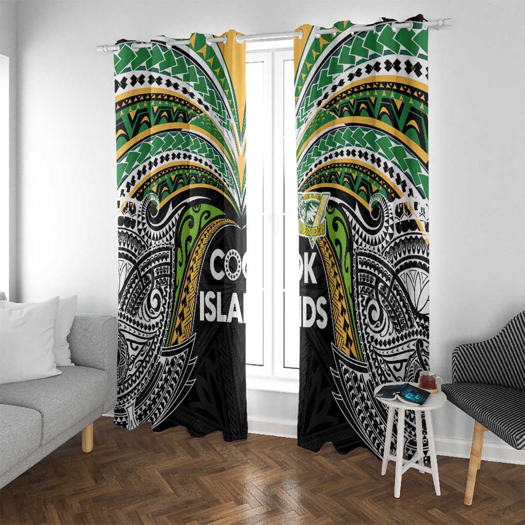 Cook Islands Rugby League Window Curtain Tatau Tribal Motifs-Black Color LT03 With Grommets Black - Polynesian Pride