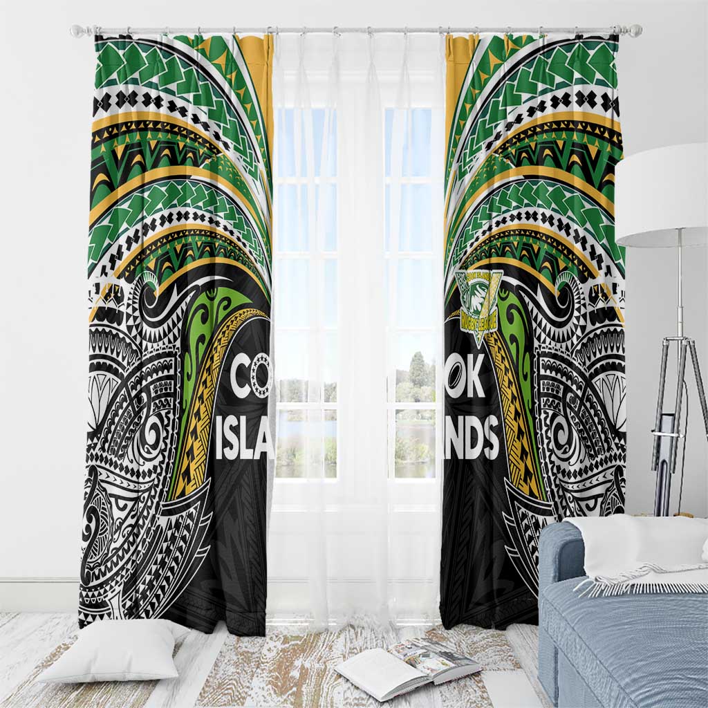 Cook Islands Rugby League Window Curtain Tatau Tribal Motifs-Black Color LT03 - Polynesian Pride