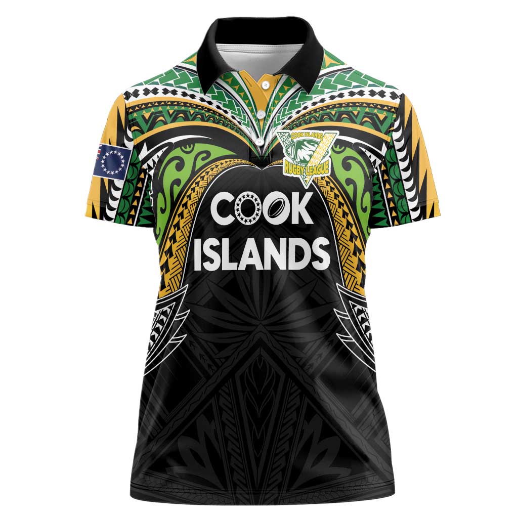 Custom Cook Islands Rugby League Women Polo Shirt Tatau Tribal Motifs-Black Color LT03 Female Black - Polynesian Pride
