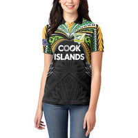 Custom Cook Islands Rugby League Women Polo Shirt Tatau Tribal Motifs-Black Color LT03 - Polynesian Pride