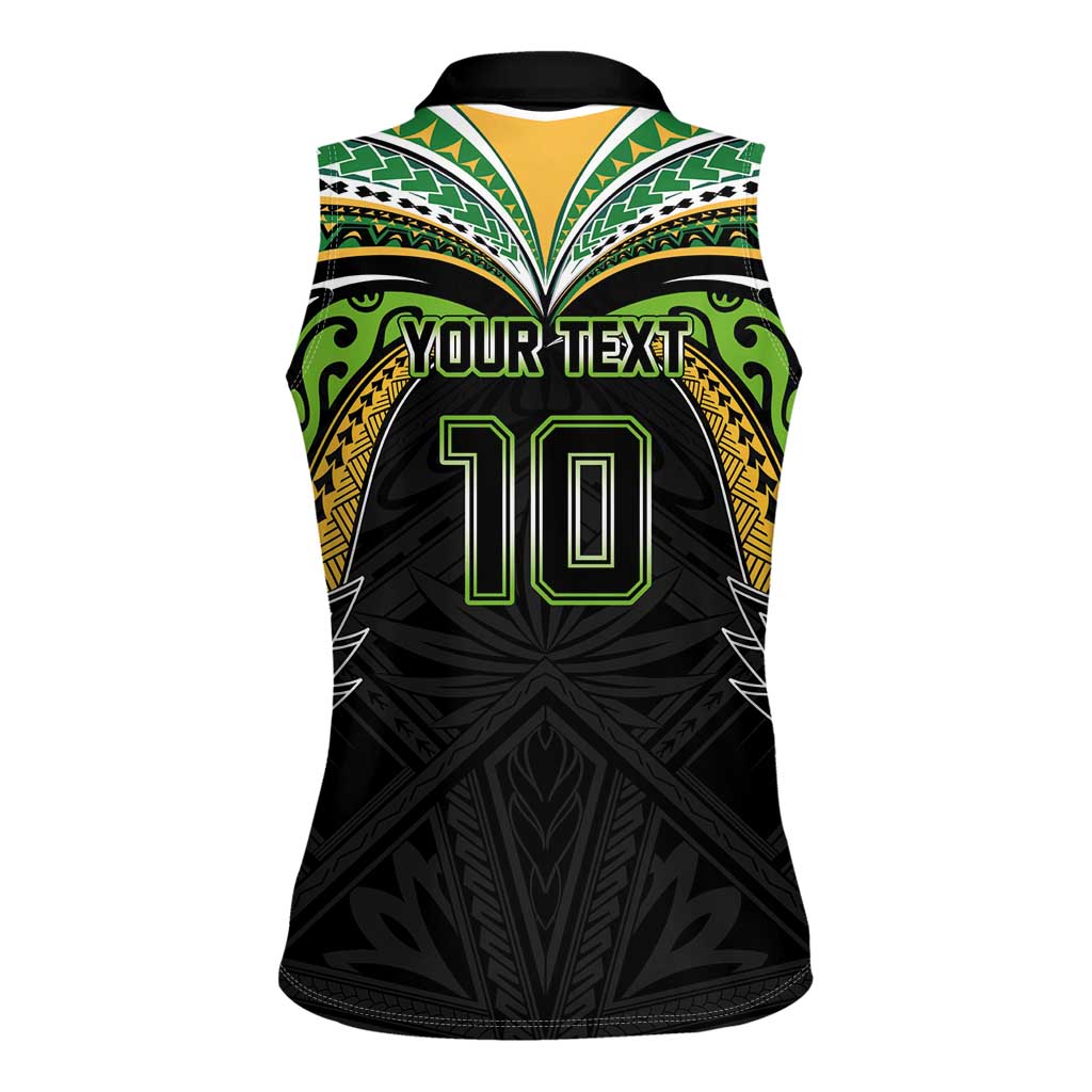 Custom Cook Islands Rugby League Women Sleeveless Polo Shirt Tatau Tribal Motifs-Black Color LT03 - Polynesian Pride