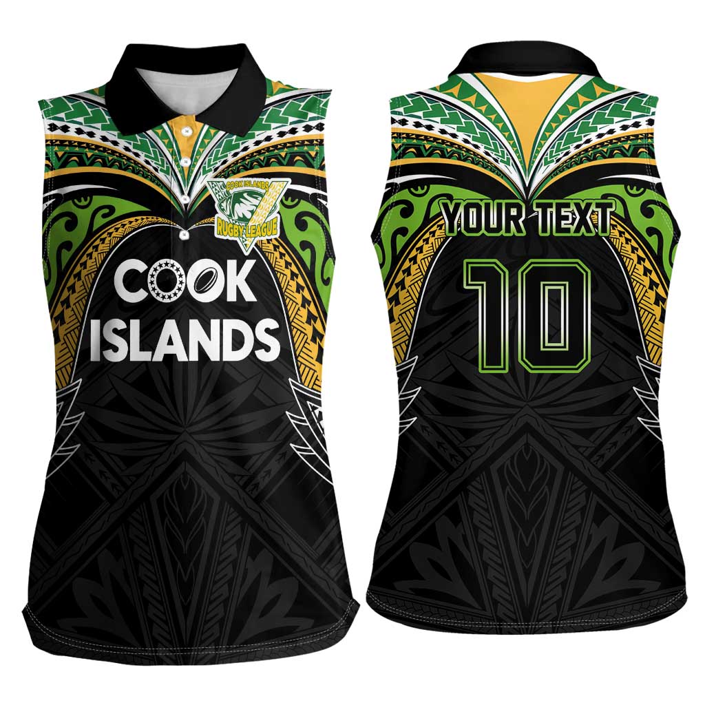 Custom Cook Islands Rugby League Women Sleeveless Polo Shirt Tatau Tribal Motifs-Black Color LT03 - Polynesian Pride