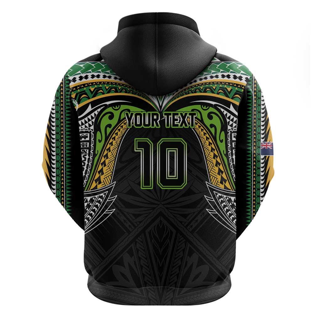 Custom Cook Islands Rugby League Zip Hoodie Tatau Tribal Motifs-Black Color LT03 - Polynesian Pride