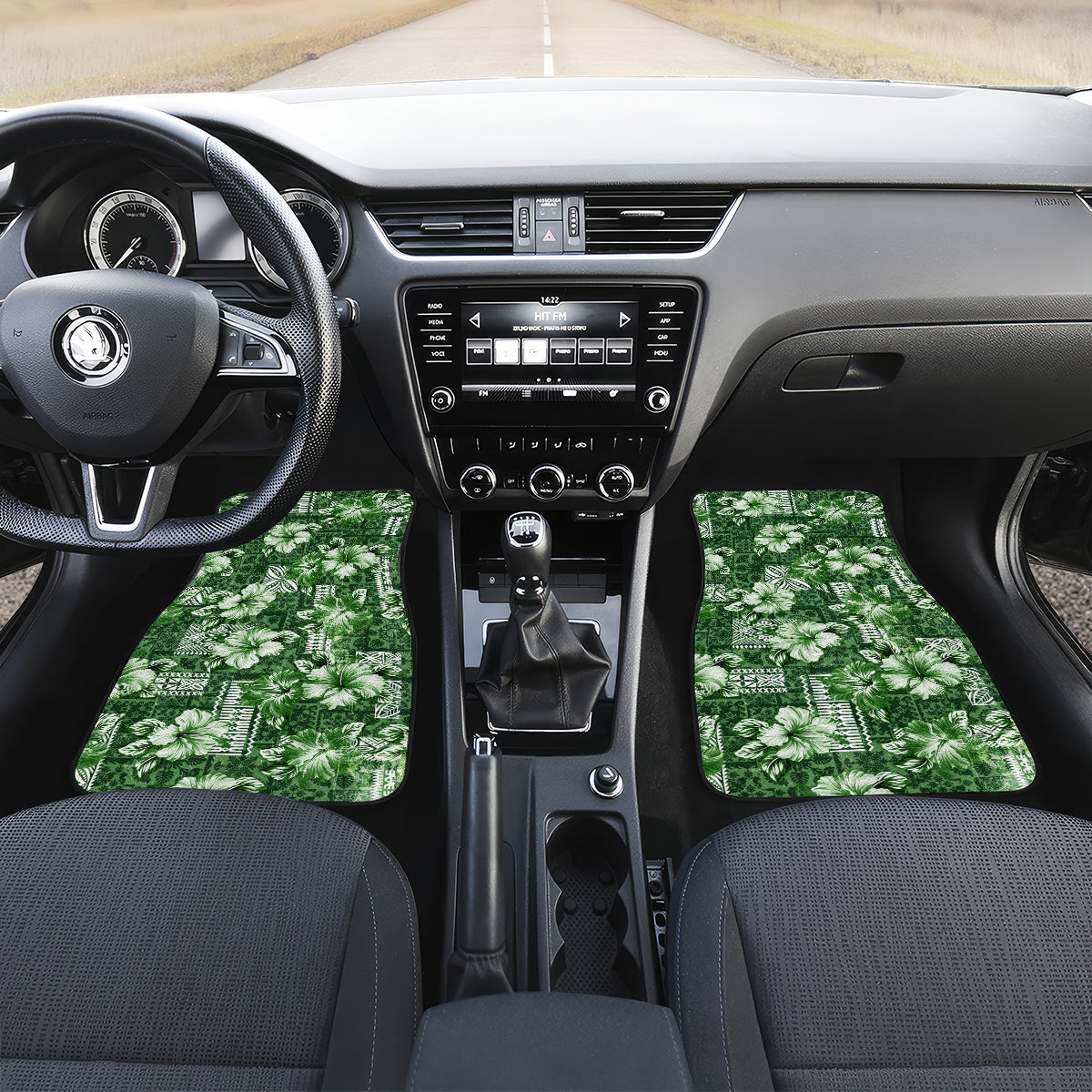 Hawaiian Quilt Pattern Car Mats Hibiscus and Tribal Element Vintage Green Vibe LT03 - Polynesian Pride