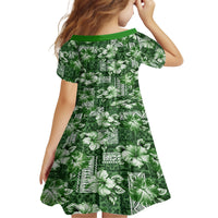 Hawaiian Quilt Pattern Family Matching Off Shoulder Maxi Dress and Hawaiian Shirt Hibiscus and Tribal Element Vintage Green Vibe LT03 - Polynesian Pride