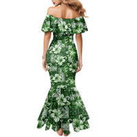 Hawaiian Quilt Pattern Mermaid Dress Hibiscus and Tribal Element Vintage Green Vibe LT03 - Polynesian Pride