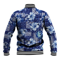 Hawaiian Quilt Pattern Baseball Jacket Hibiscus and Tribal Element Vintage Blue Vibe LT03 - Polynesian Pride