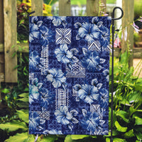 Hawaiian Quilt Pattern Garden Flag Hibiscus and Tribal Element Vintage Blue Vibe LT03 Garden Flag Blue - Polynesian Pride