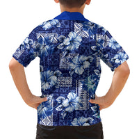 Hawaiian Quilt Pattern Kid Hawaiian Shirt Hibiscus and Tribal Element Vintage Blue Vibe LT03 - Polynesian Pride