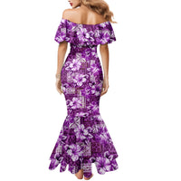 Hawaiian Quilt Pattern Family Matching Mermaid Dress and Hawaiian Shirt Hibiscus and Tribal Element Vintage Purple Vibe LT03 - Polynesian Pride