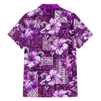 Hawaiian Quilt Pattern Family Matching Off Shoulder Short Dress and Hawaiian Shirt Hibiscus and Tribal Element Vintage Purple Vibe LT03 - Polynesian Pride