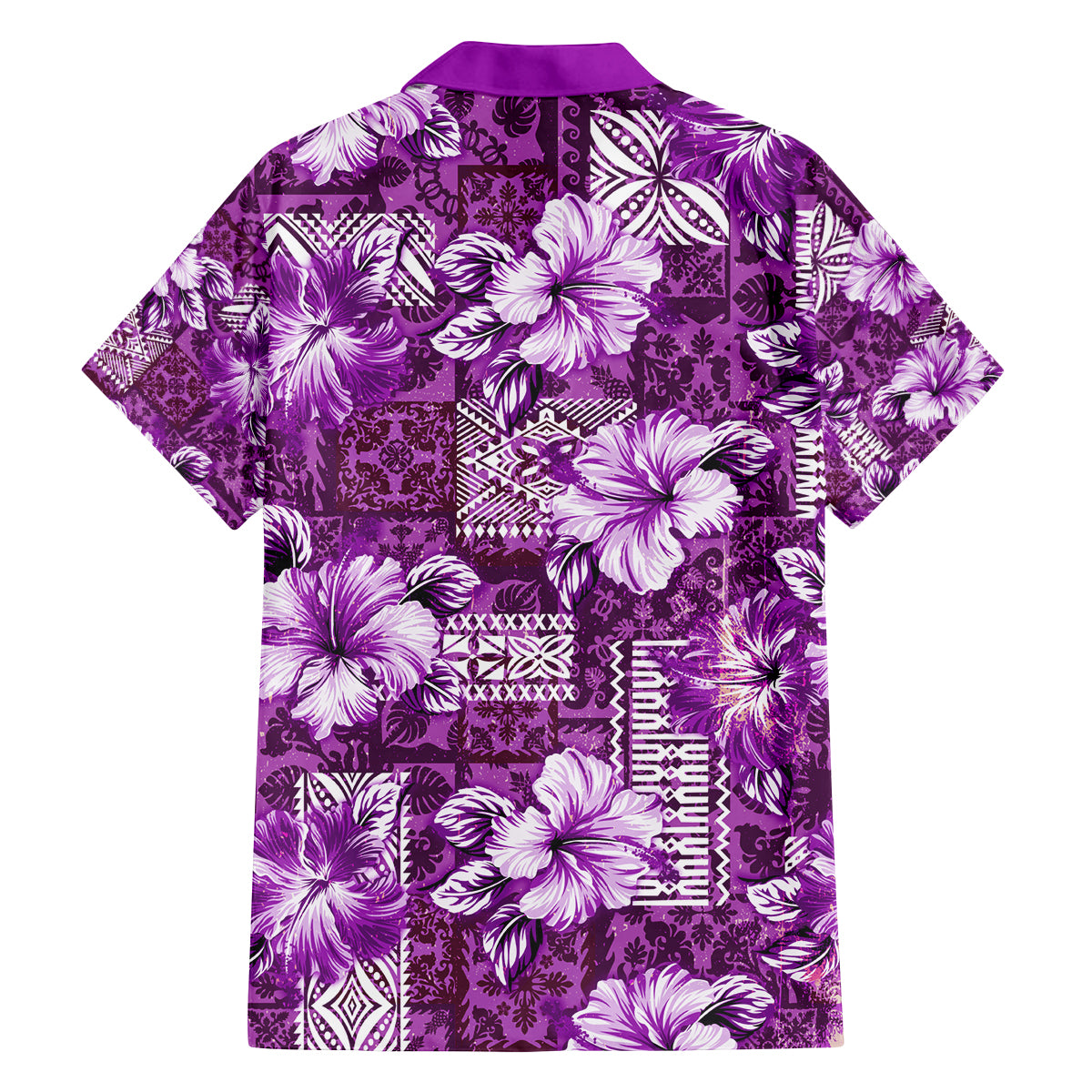 Hawaiian Quilt Pattern Family Matching Puletasi and Hawaiian Shirt Hibiscus and Tribal Element Vintage Purple Vibe LT03 - Polynesian Pride