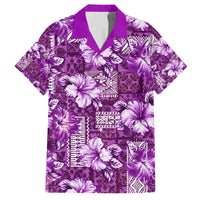 Hawaiian Quilt Pattern Family Matching Tank Maxi Dress and Hawaiian Shirt Hibiscus and Tribal Element Vintage Purple Vibe LT03 Dad's Shirt - Short Sleeve Purple - Polynesian Pride