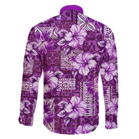 Hawaiian Quilt Pattern Family Matching Tank Maxi Dress and Hawaiian Shirt Hibiscus and Tribal Element Vintage Purple Vibe LT03 - Polynesian Pride