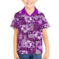 Hawaiian Quilt Pattern Family Matching Tank Maxi Dress and Hawaiian Shirt Hibiscus and Tribal Element Vintage Purple Vibe LT03 Son's Shirt Purple - Polynesian Pride