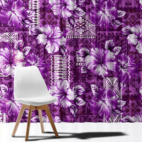 Hawaiian Quilt Pattern Window Curtain Hibiscus and Tribal Element Vintage Purple Vibe LT03 - Polynesian Pride