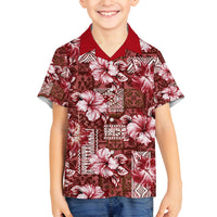 Hawaiian Quilt Pattern Family Matching Tank Maxi Dress and Hawaiian Shirt Hibiscus and Tribal Element Vintage Red Vibe LT03 Son's Shirt Red - Polynesian Pride