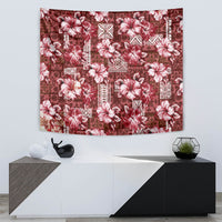 Hawaiian Quilt Pattern Tapestry Hibiscus and Tribal Element Vintage Red Vibe LT03 - Polynesian Pride