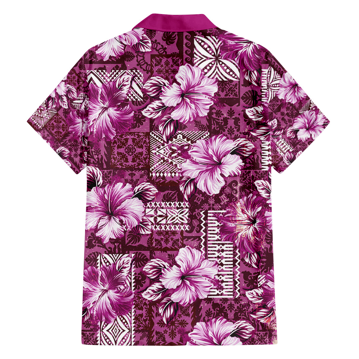 Hawaiian Quilt Pattern Family Matching Puletasi and Hawaiian Shirt Hibiscus and Tribal Element Vintage Pink Vibe LT03 - Polynesian Pride