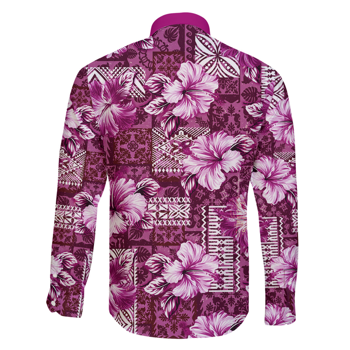 Hawaiian Quilt Pattern Family Matching Puletasi and Hawaiian Shirt Hibiscus and Tribal Element Vintage Pink Vibe LT03 - Polynesian Pride