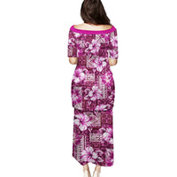 Hawaiian Quilt Pattern Puletasi Hibiscus and Tribal Element Vintage Pink Vibe LT03 - Polynesian Pride