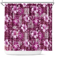 Hawaiian Quilt Pattern Shower Curtain Hibiscus and Tribal Element Vintage Pink Vibe LT03 Pink - Polynesian Pride