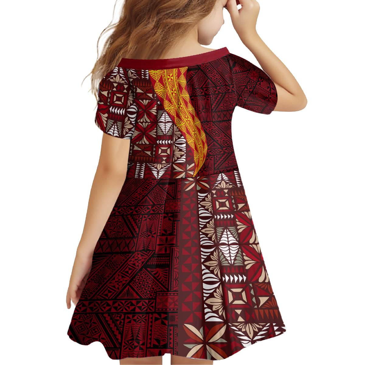 Tonga Feletoa Kupesi Fakatonga Family Matching Off Shoulder Short Dress and Hawaiian Shirt LT03 - Polynesian Pride