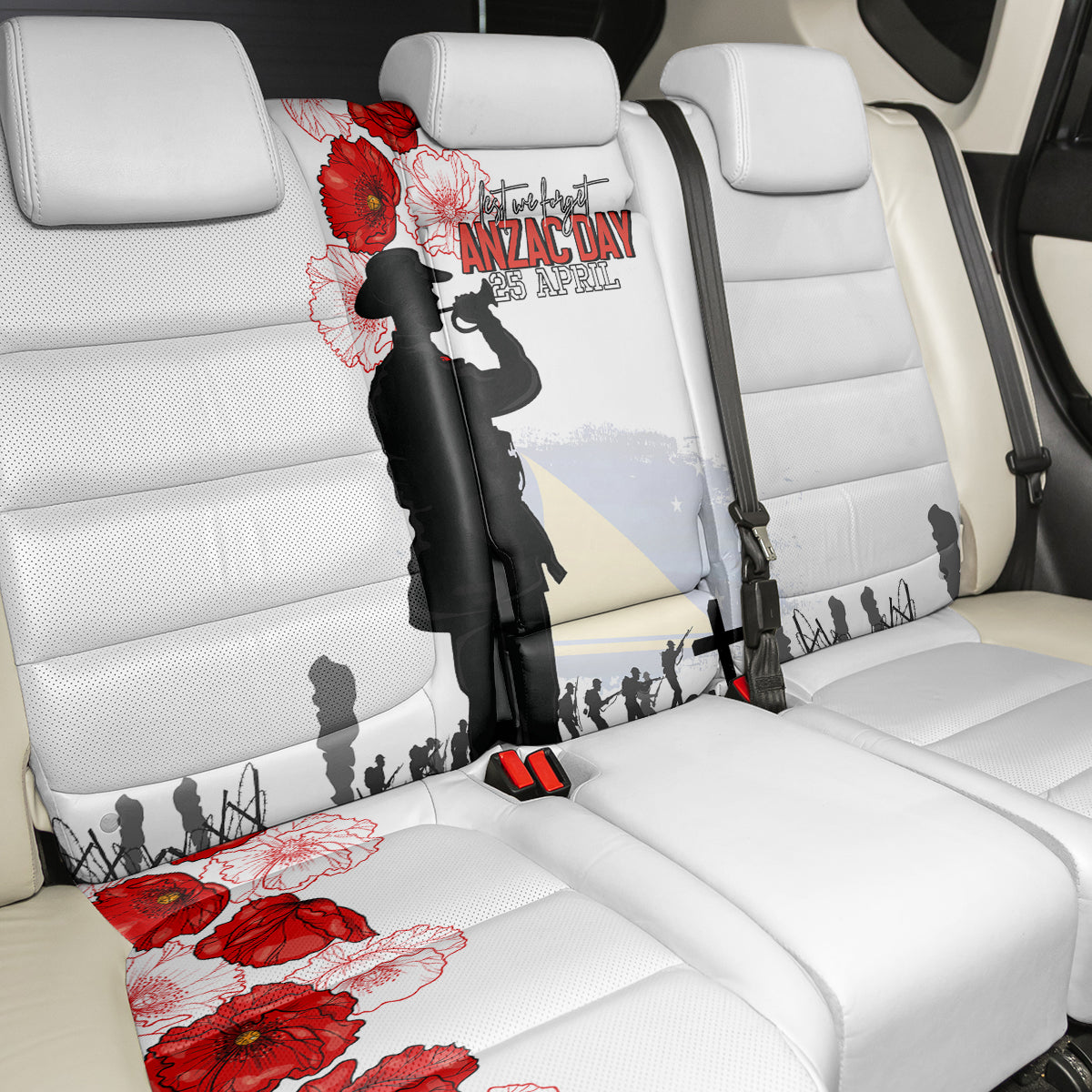Tokelau ANZAC Day Back Car Seat Cover Lest We Forget Red Poppy Flowers and Soldier LT03 - Polynesian Pride