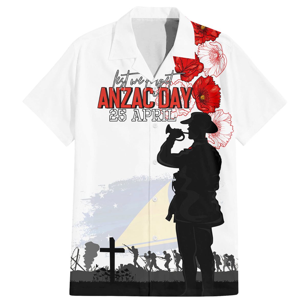 Tokelau ANZAC Day Family Matching Long Sleeve Bodycon Dress and Hawaiian Shirt Lest We Forget Red Poppy Flowers and Soldier LT03 Dad's Shirt - Short Sleeve White - Polynesian Pride
