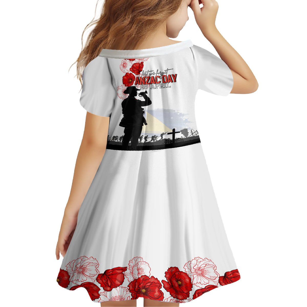 Tokelau ANZAC Day Kid Short Sleeve Dress Lest We Forget Red Poppy Flowers and Soldier LT03 - Polynesian Pride