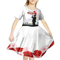 Tokelau ANZAC Day Kid Short Sleeve Dress Lest We Forget Red Poppy Flowers and Soldier LT03 - Polynesian Pride