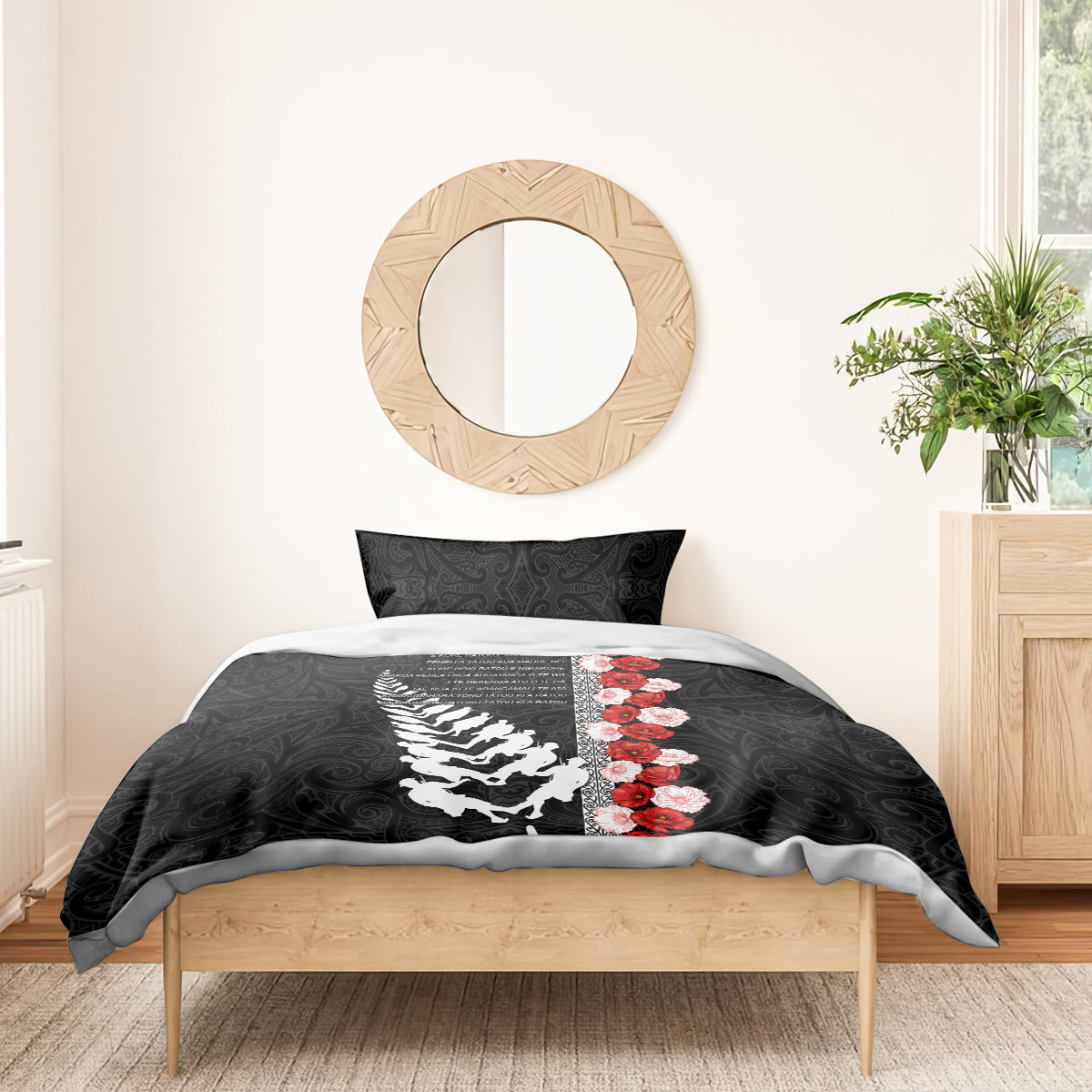 New Zealand ANZAC Day Bedding Set Soldier Silver Fern with Red Poppies Flower Maori Style LT03 - Polynesian Pride
