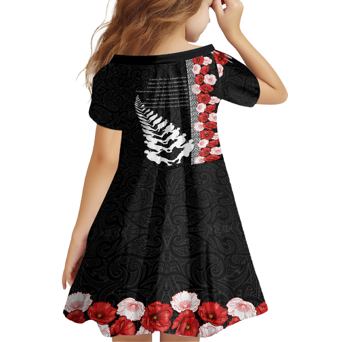 New Zealand ANZAC Day Family Matching Summer Maxi Dress and Hawaiian Shirt Soldier Silver Fern with Red Poppies Flower Maori Style LT03 - Polynesian Pride