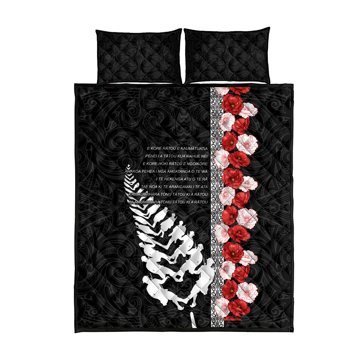 New Zealand ANZAC Day Quilt Bed Set Soldier Silver Fern with Red Poppies Flower Maori Style LT03 - Polynesian Pride
