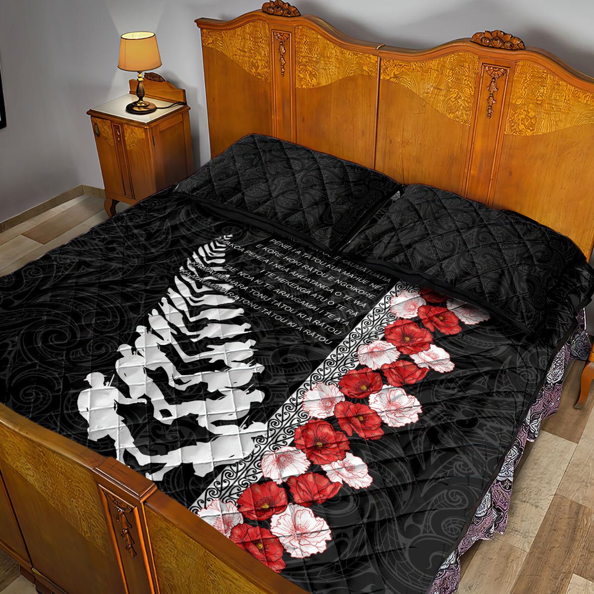 New Zealand ANZAC Day Quilt Bed Set Soldier Silver Fern with Red Poppies Flower Maori Style LT03 - Polynesian Pride