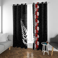 New Zealand ANZAC Day Window Curtain Soldier Silver Fern with Red Poppies Flower Maori Style LT03 With Grommets Black - Polynesian Pride