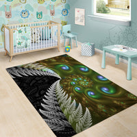 New Zealand Area Rug Koru Abstract Art and Silver Fern Maori Pattern