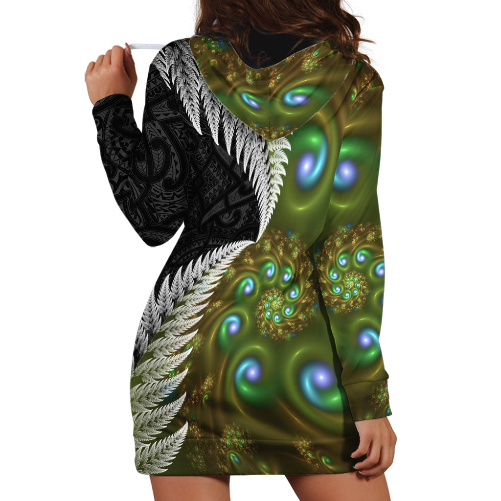 New Zealand Hoodie Dress Koru Abstract Art and Silver Fern Maori Pattern LT03 - Polynesian Pride