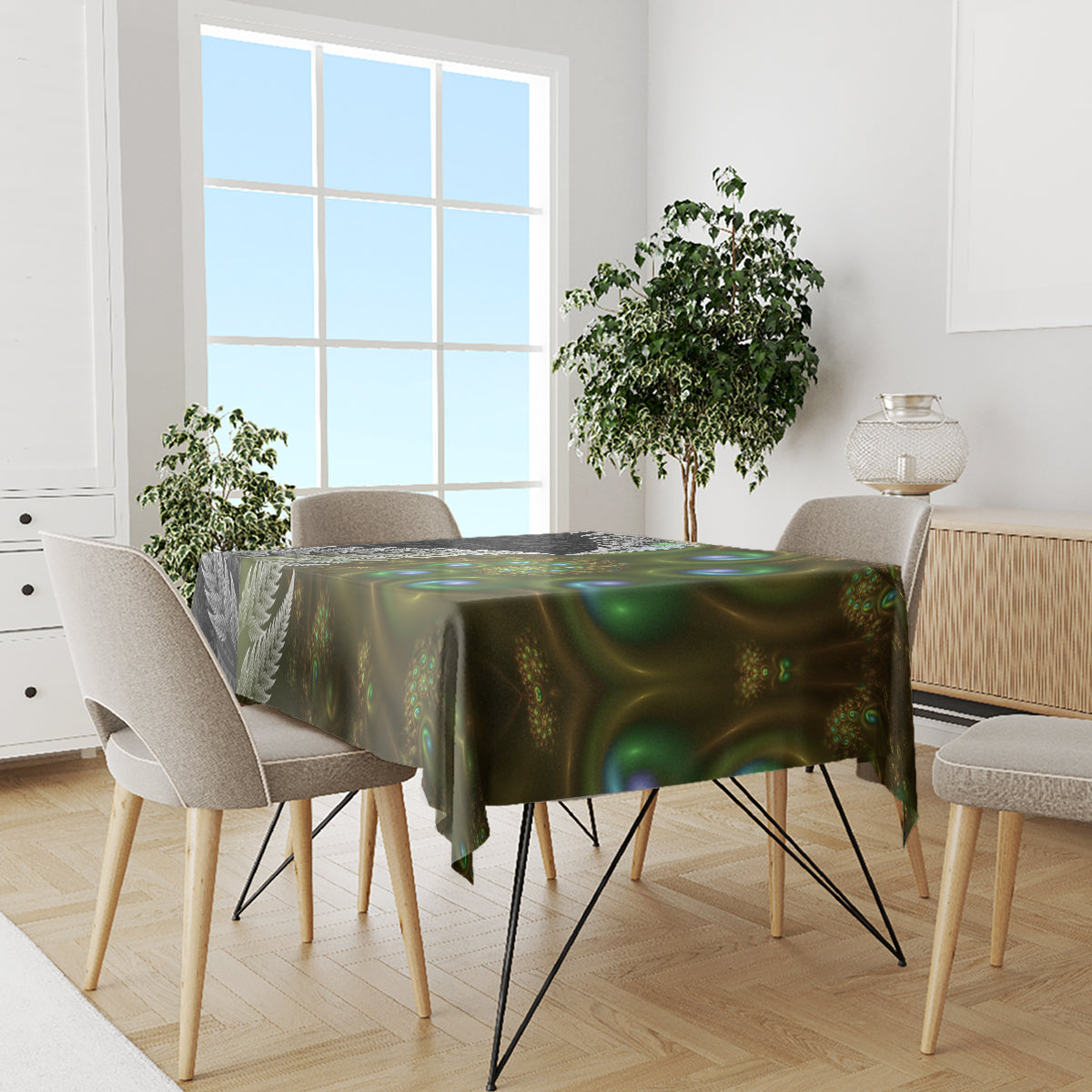 New Zealand Tablecloth Koru Abstract Art and Silver Fern Maori Pattern