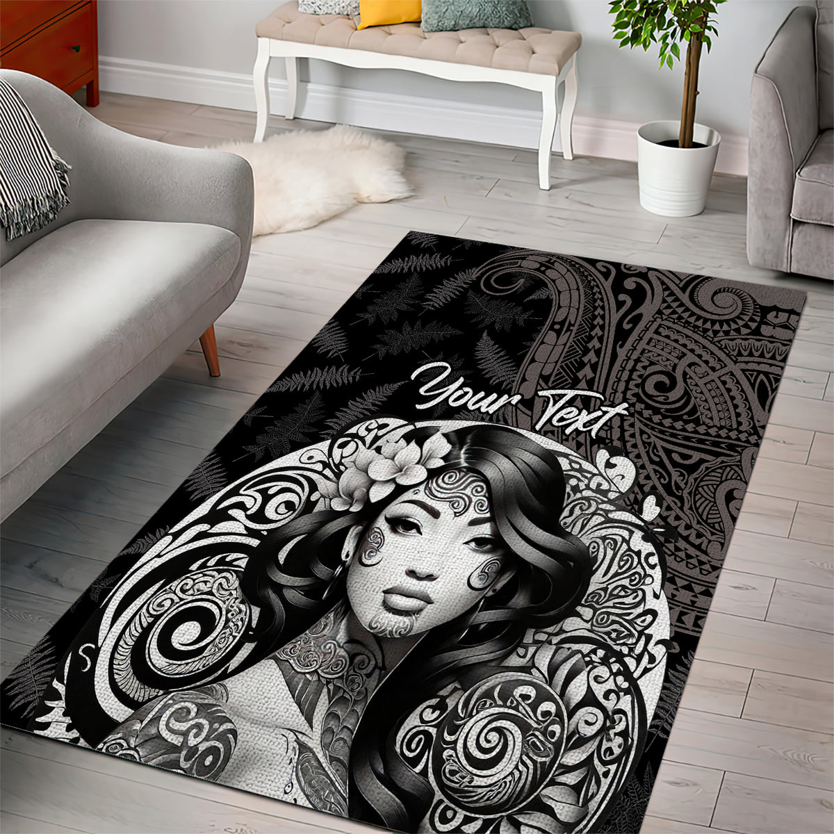 Custom New Zealand Women's Day Area Rug Maori Tribal Girl and Silver Fern Pattern LT03 - Polynesian Pride